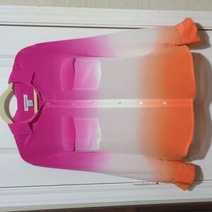 Tommy Bahama Dipped Hombre Button Front Silk Blouse